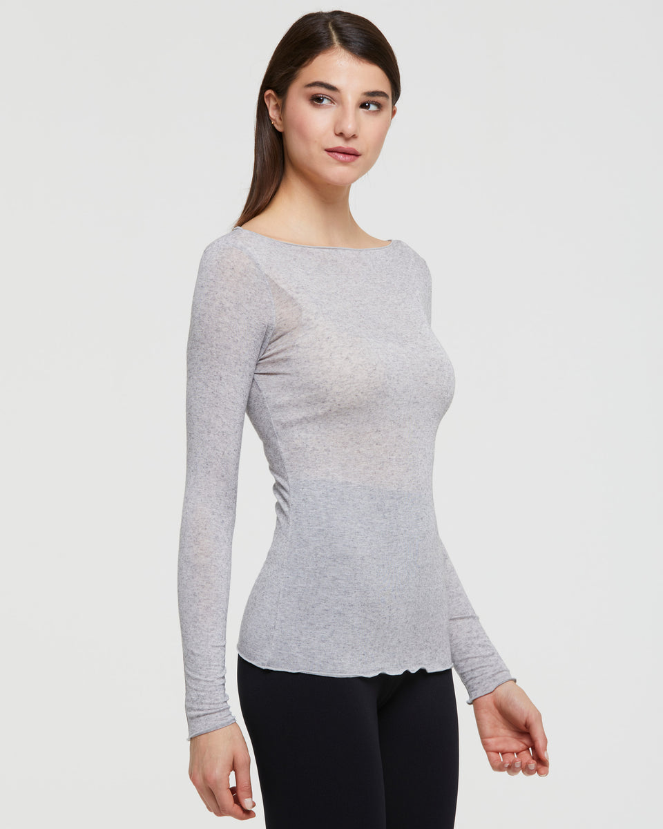 Modal cashmere boat neck top, melange brown | Pompea