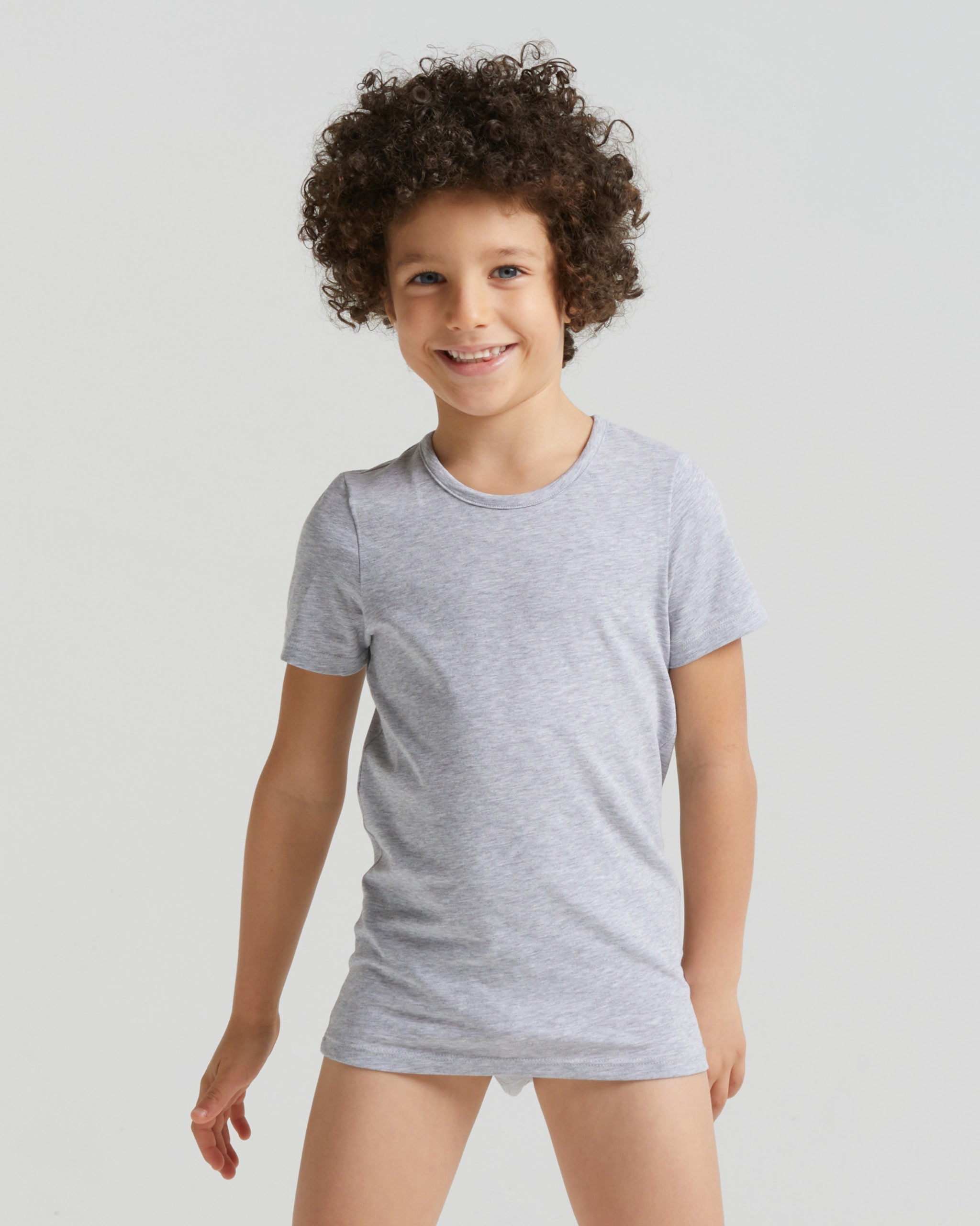 Camiseta de cuello redondo de algodón orgánico para niño