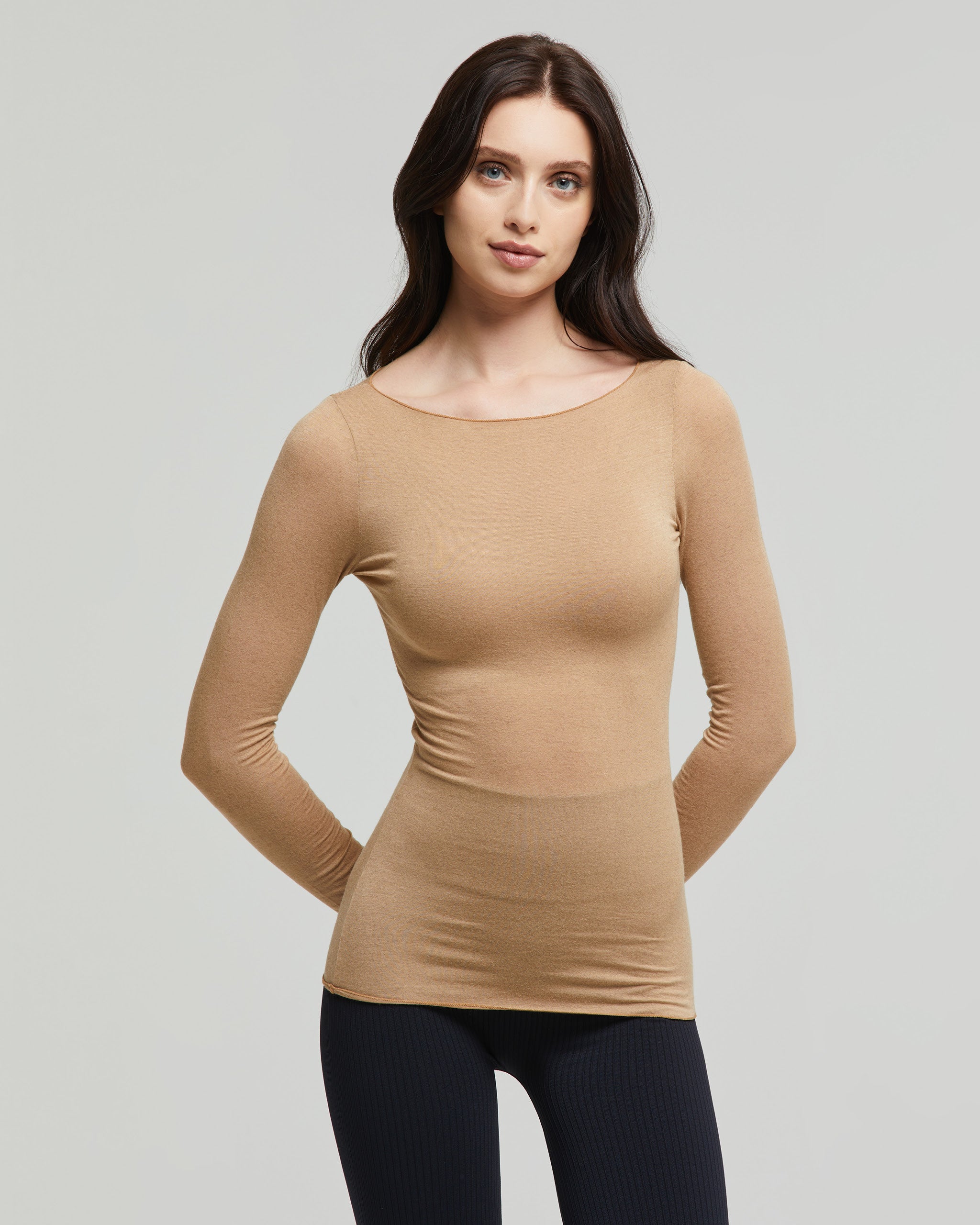 Modal cashmere top with boat neck