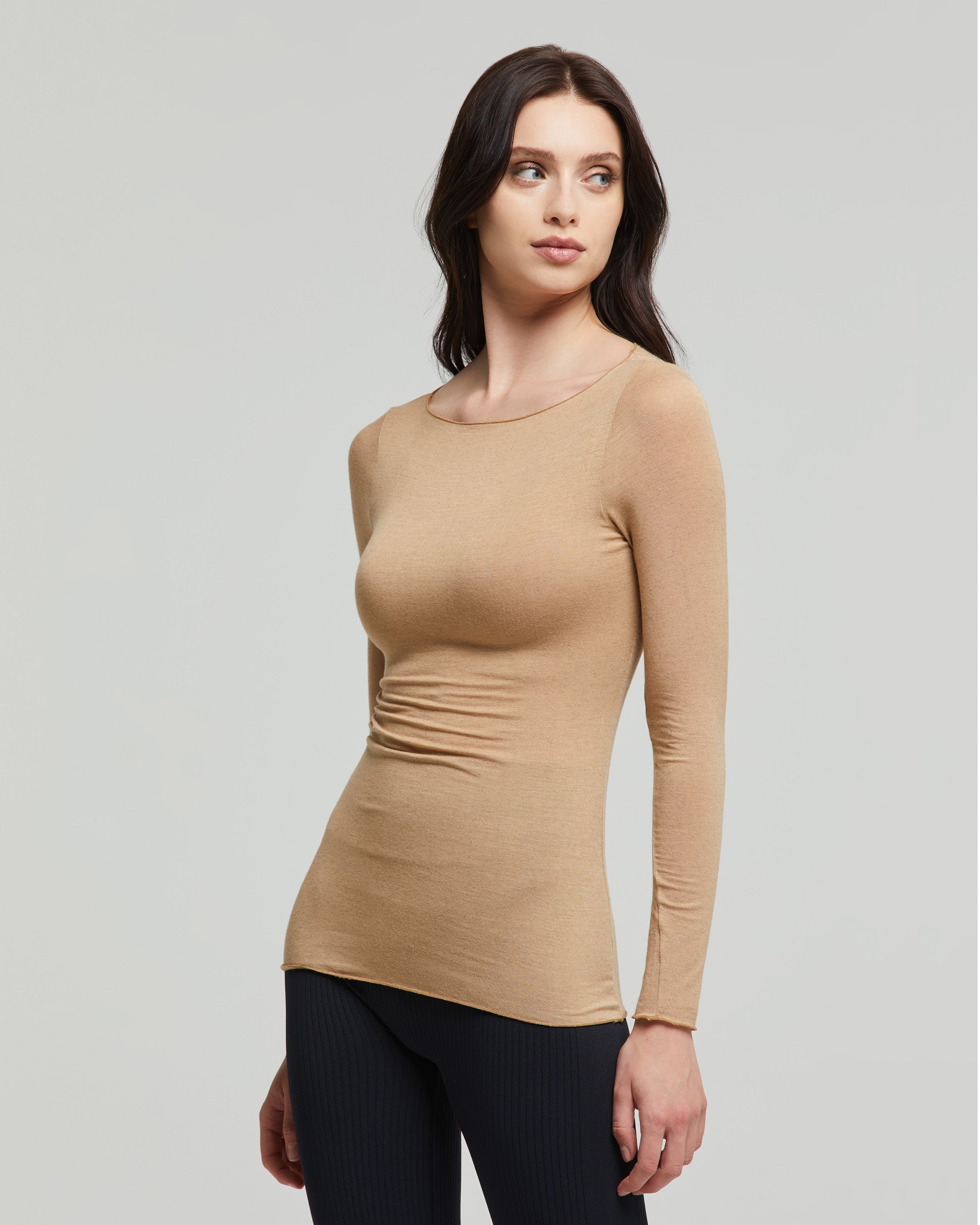 Modal cashmere top with boat neck