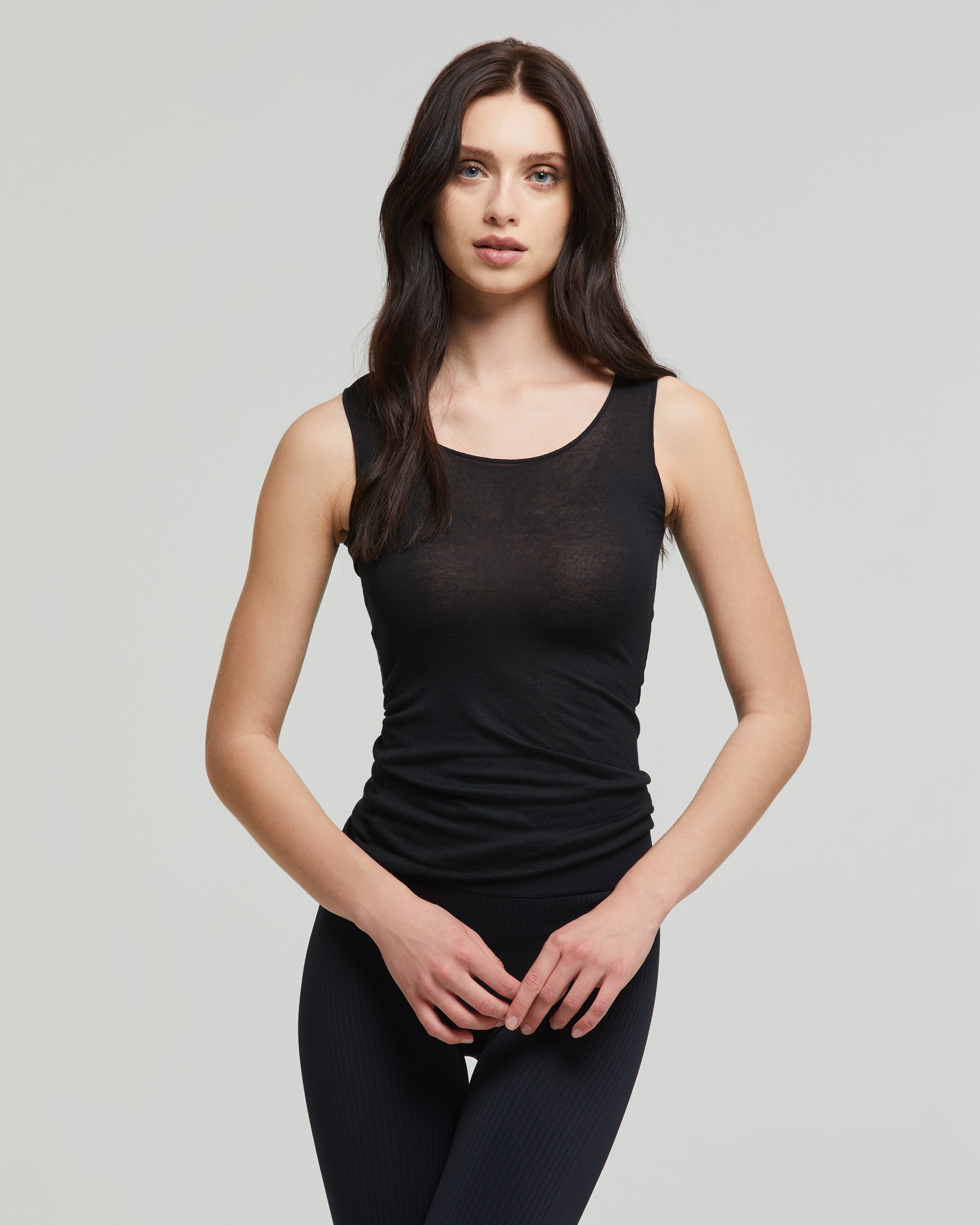 Wide strap modal cashmere scoop neck vest 