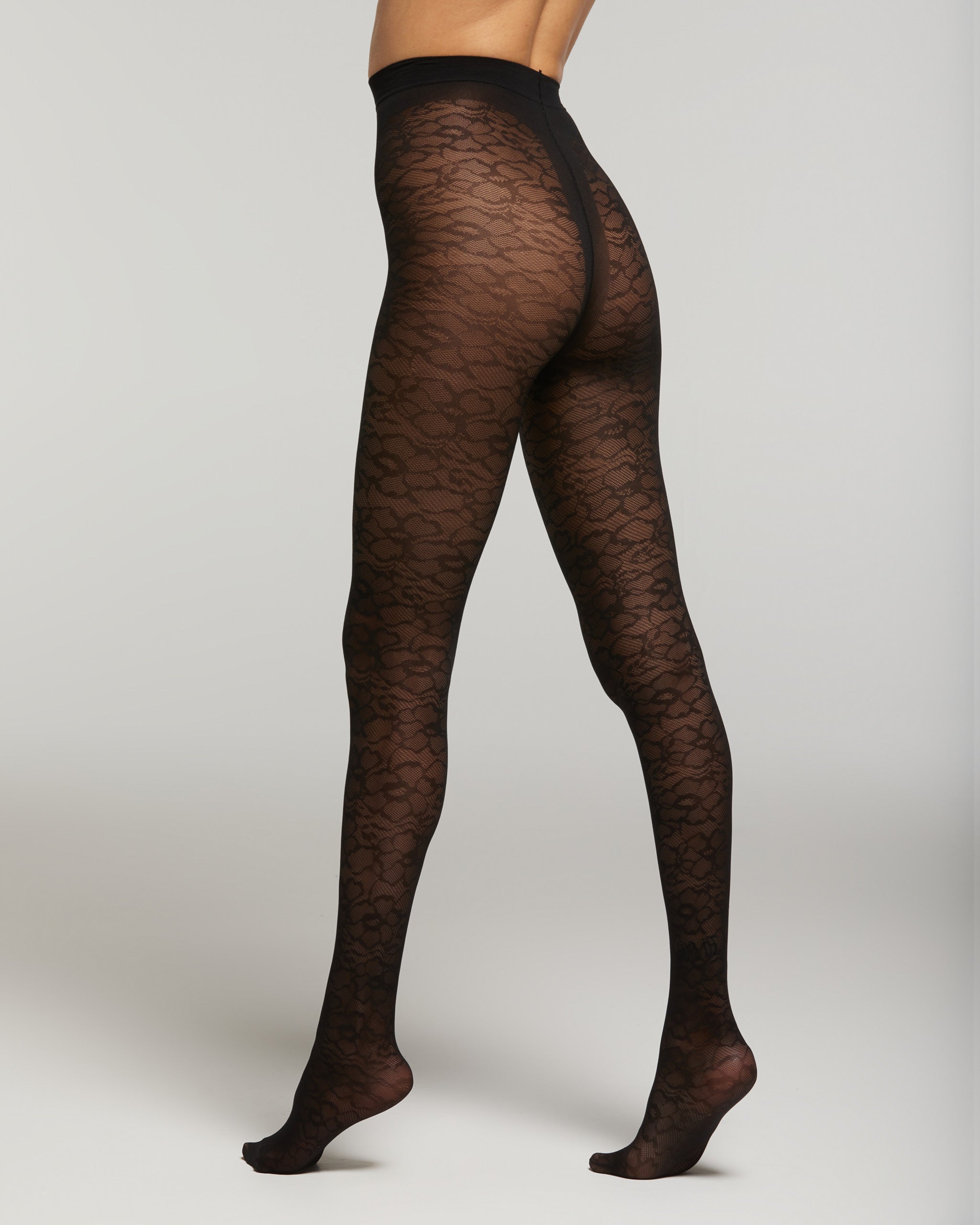 40 Denier Fire Tights with Macro Lace Pattern