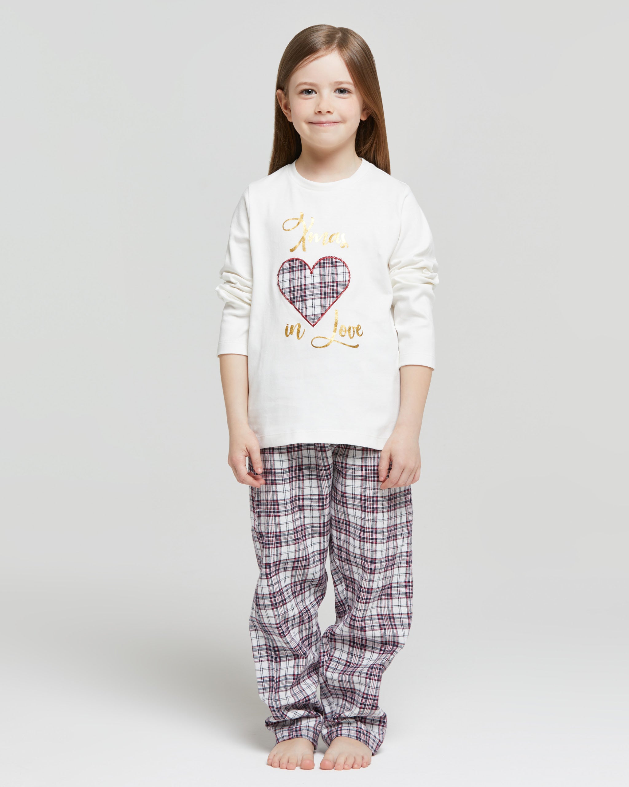 Pyjama long en coton interlock et flanelle Love Xmas fille