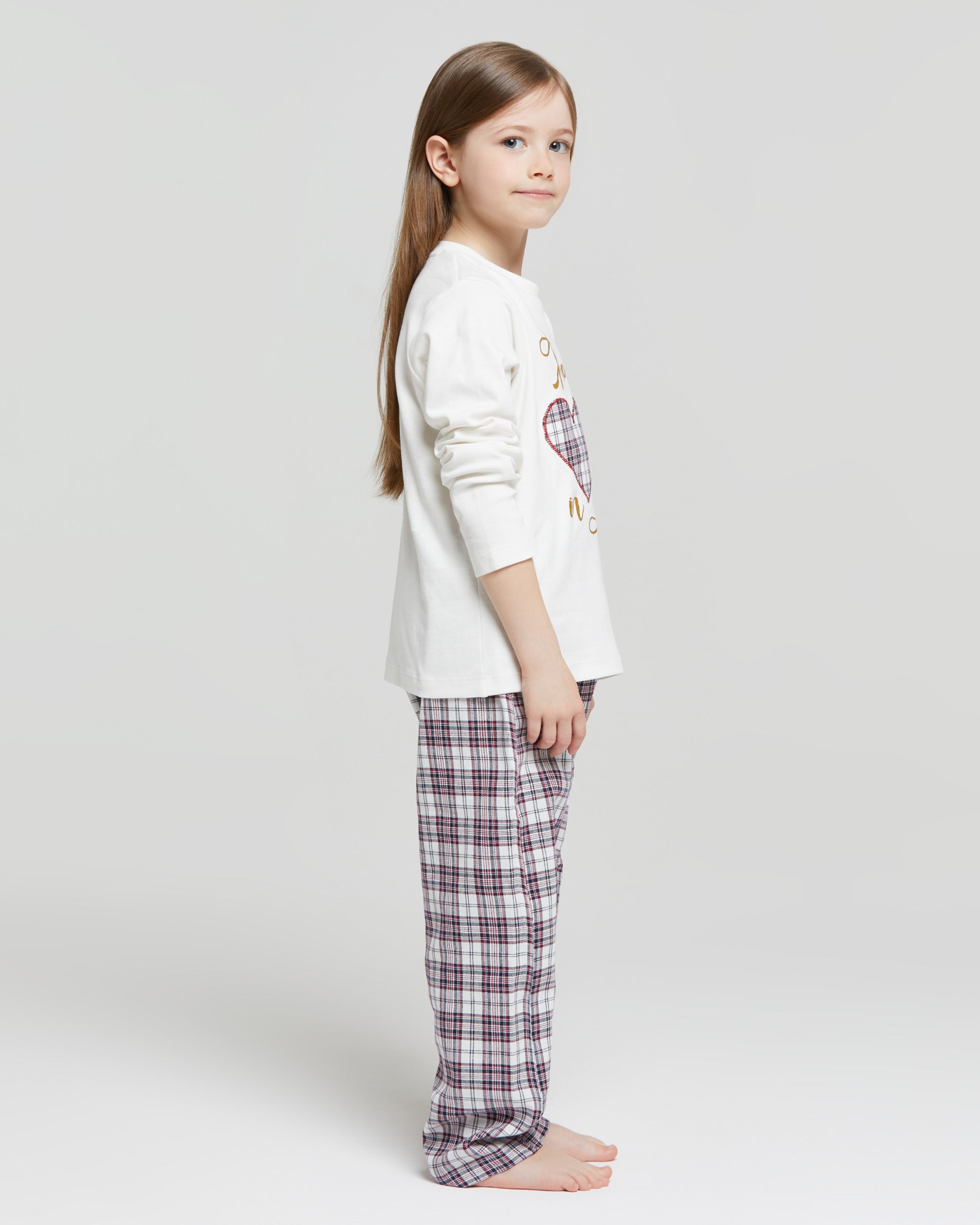 Pyjama long en coton interlock et flanelle Love Xmas fille