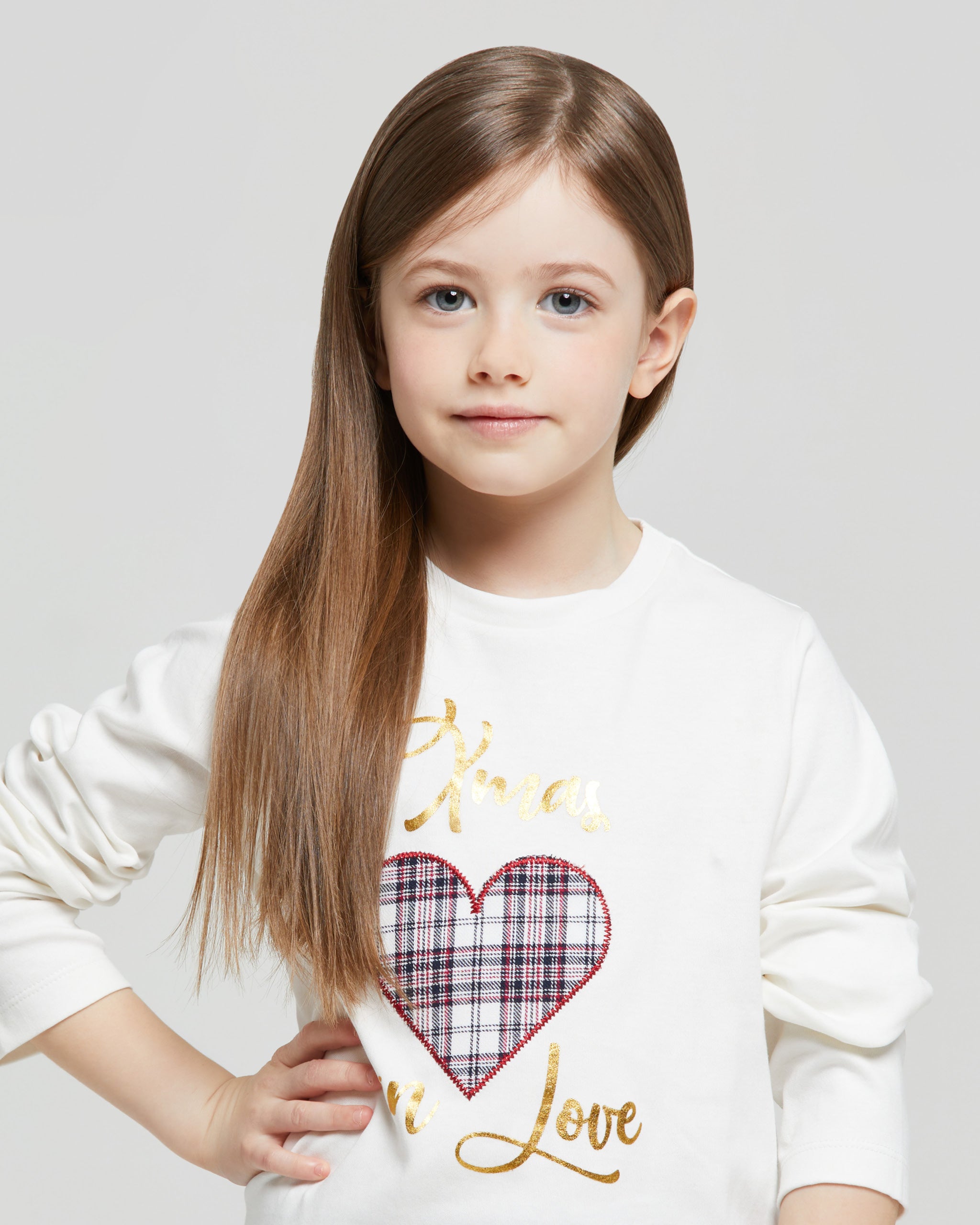 Pyjama long en coton interlock et flanelle Love Xmas fille