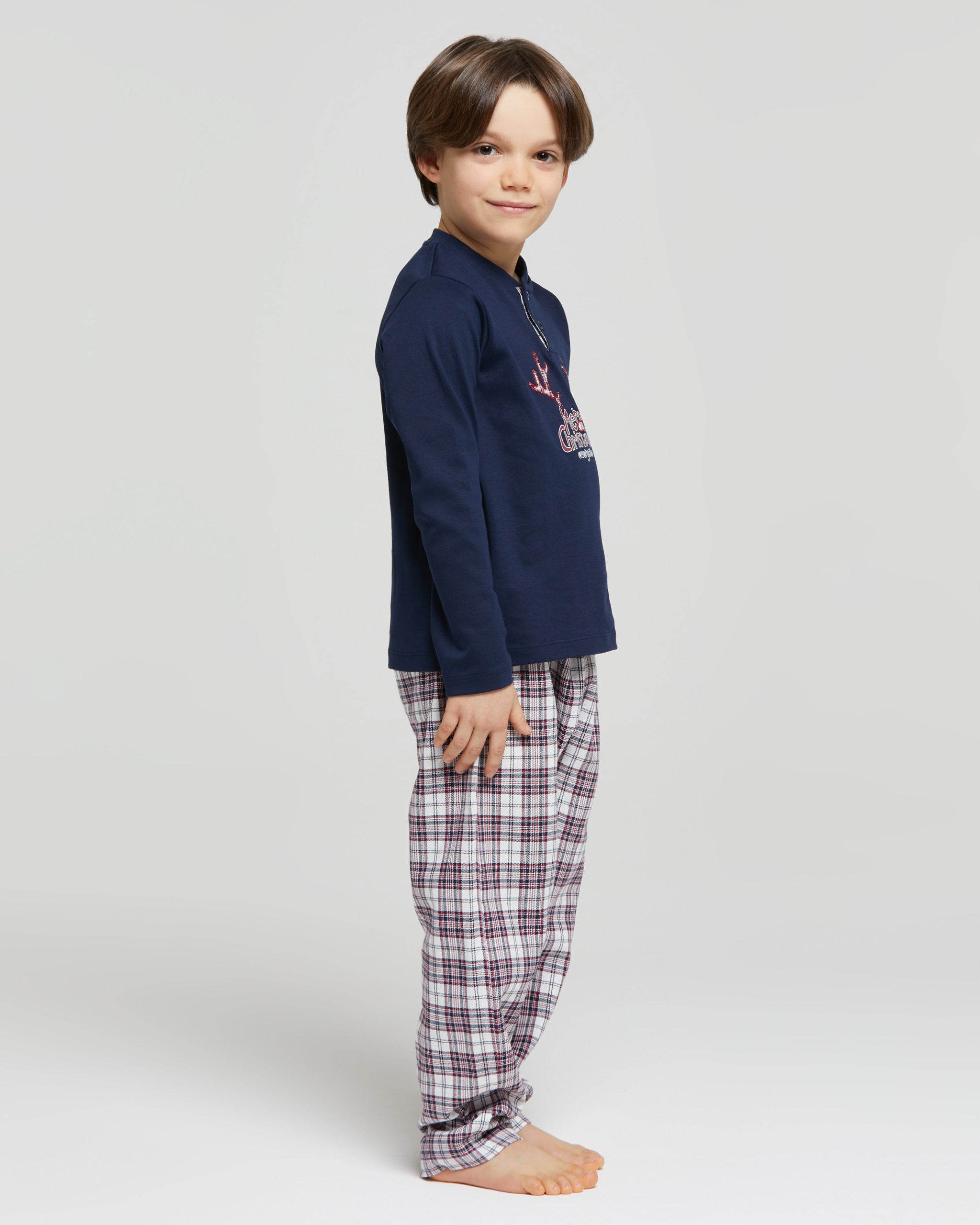 Boy's Christmas pyjamas in interlock cotton and flannel 