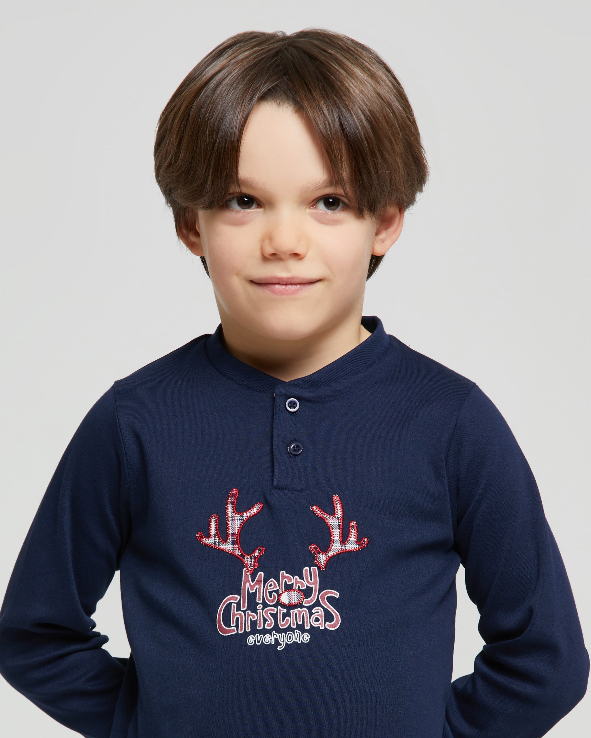 Boy's Christmas pyjamas in interlock cotton and flannel 