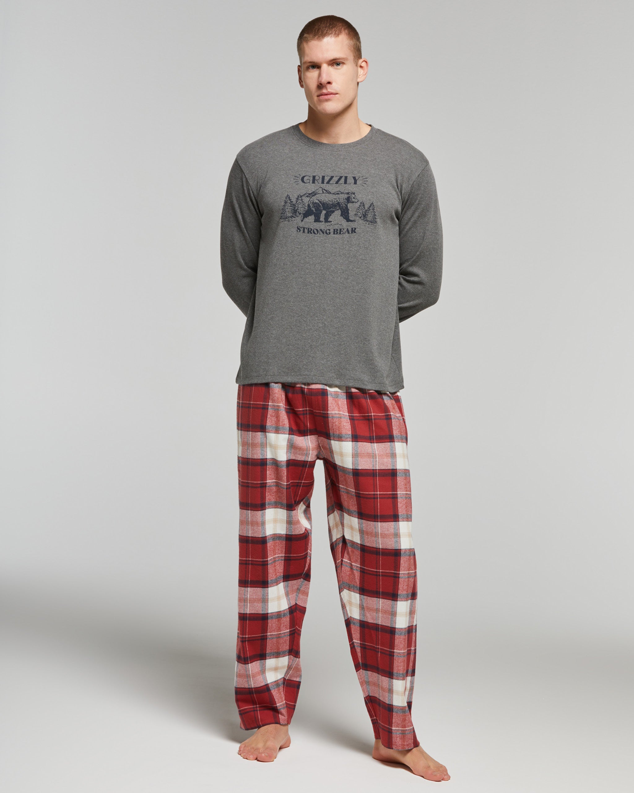 Arturo langer Pyjama aus Baumwoll-Interlock und Flanell