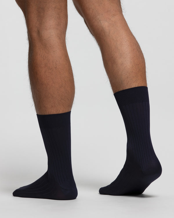 Ultra-resilient ribbed microfibre socks , blue, Men's Socks