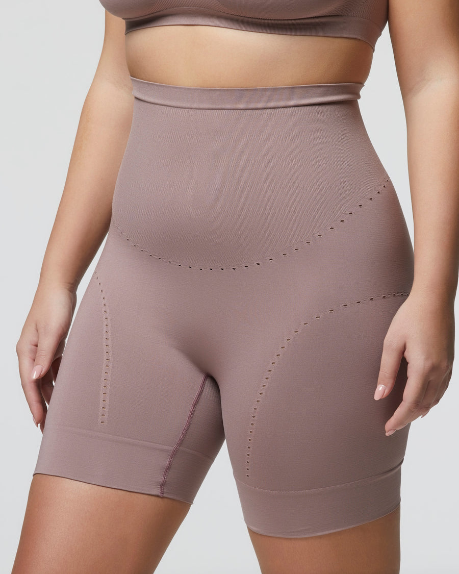 Mid-thigh sculpting shorts, Comfort Size, mauve colour, Women's Underwear