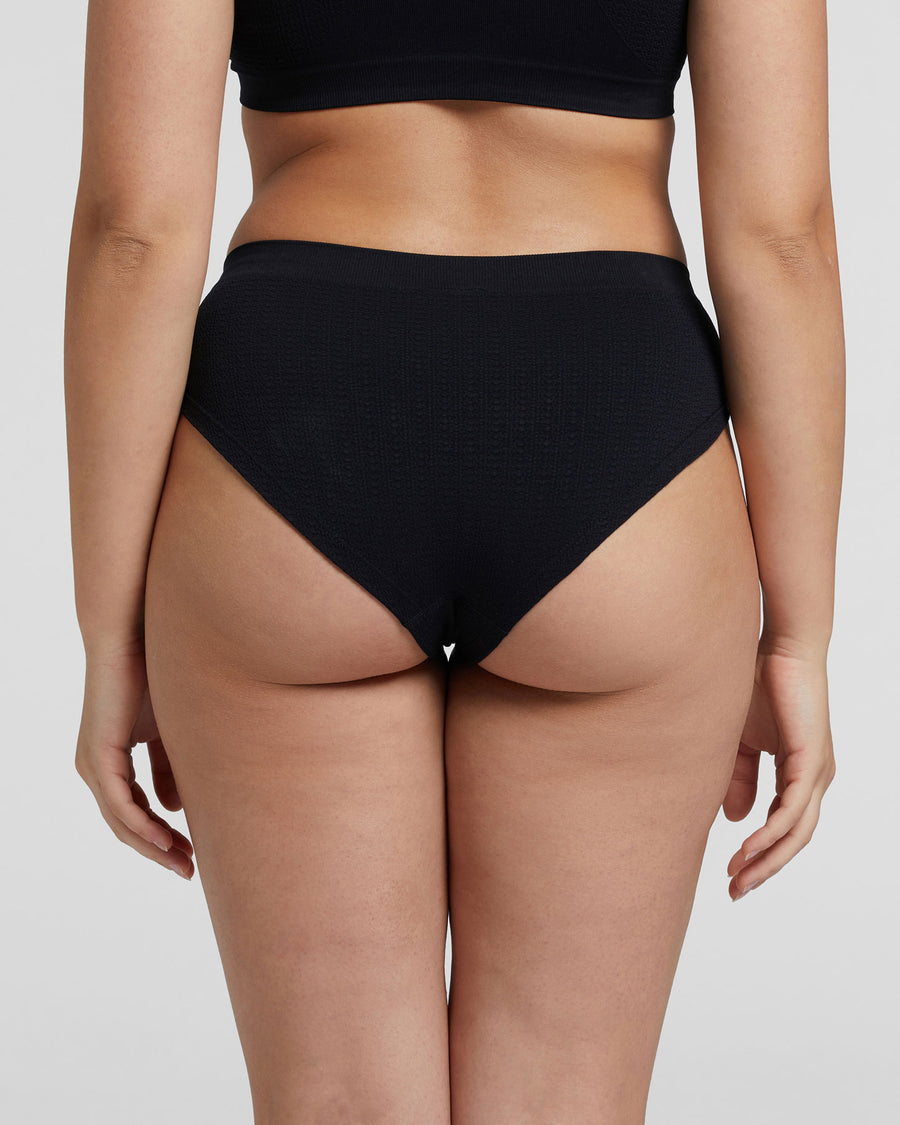 Comfort size bikini briefs in recycled yarn, black, Women's Underwear