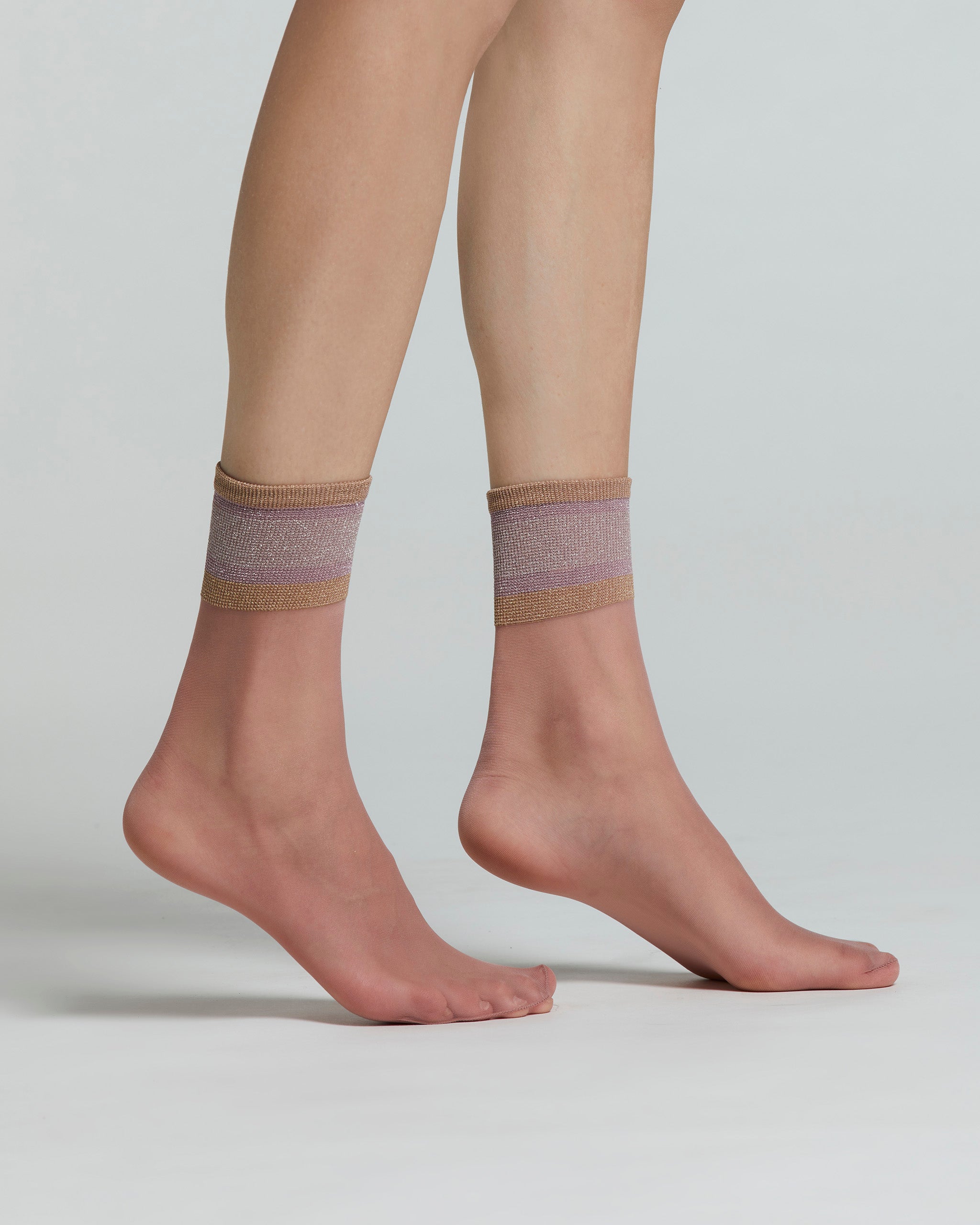 SHEER FLEUR SOCK WITH STRIPY TRIM