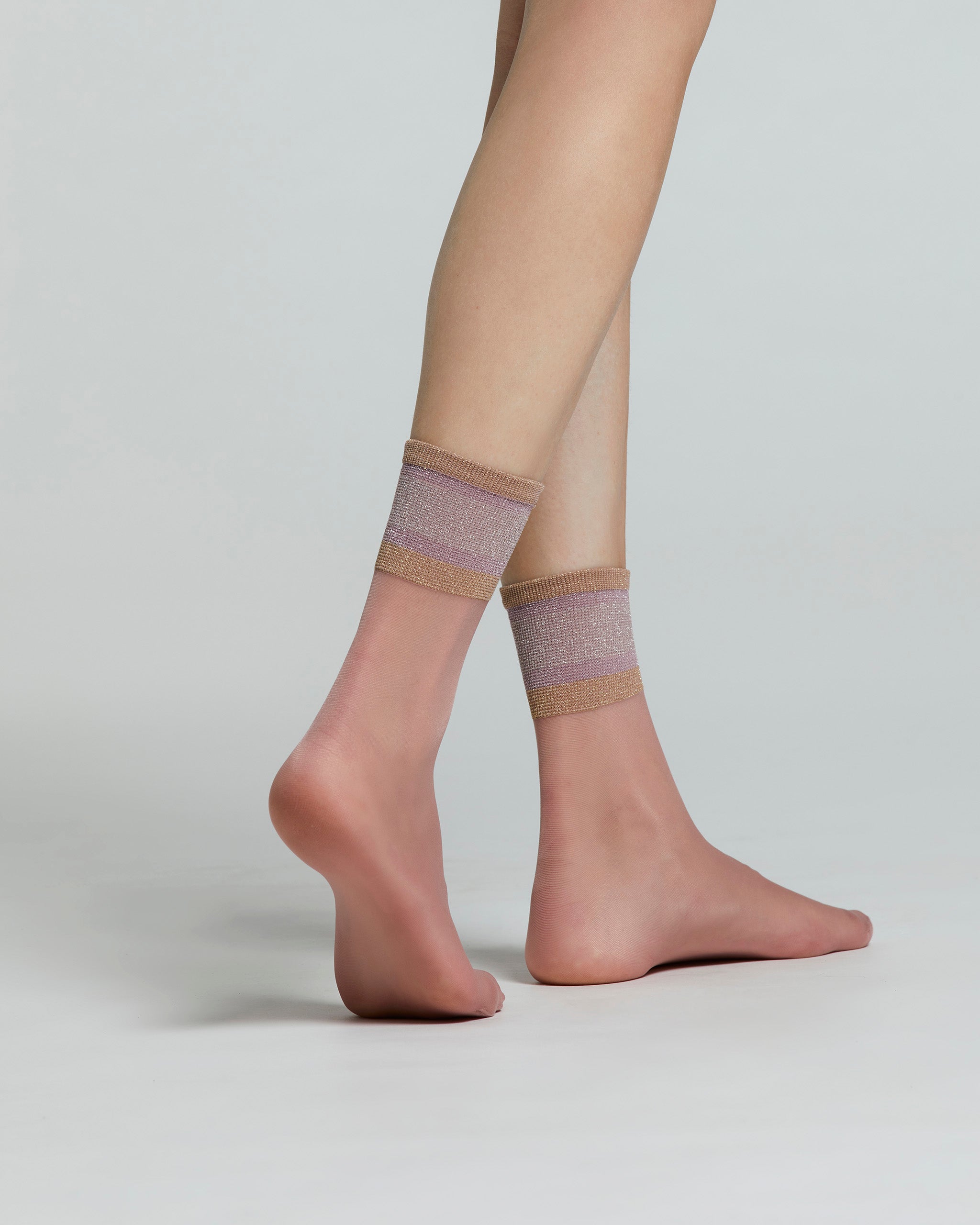 SHEER FLEUR SOCK WITH STRIPY TRIM